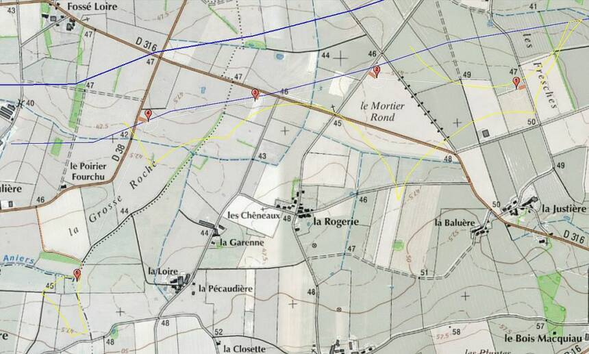 Carte d'implantation des 5 eoliennes du parc eolien citoyen Eolandes a Teille