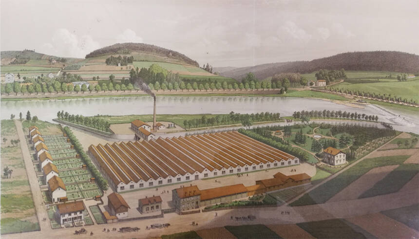 HydroEpinal - Vue du site en 1880, filatures David & Maigret