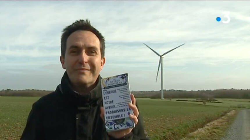 Reportage de France 3 Pays de Loire sur les parcs éoliens citoyens co-financés par Energie Partagée, à Sévérac-Guenrouët et à Avessac