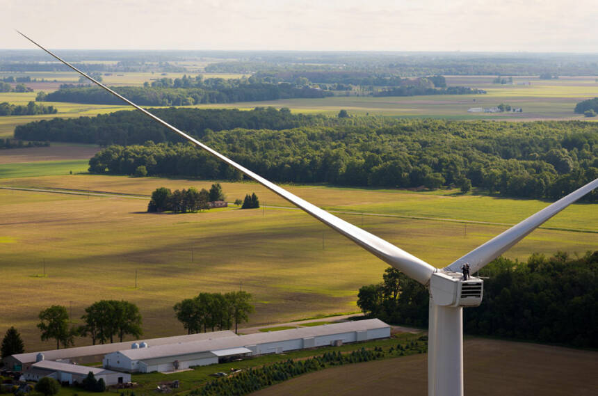 Éolienne Nordex N117 2,4 MW comme celles du parc de l'Hyrome