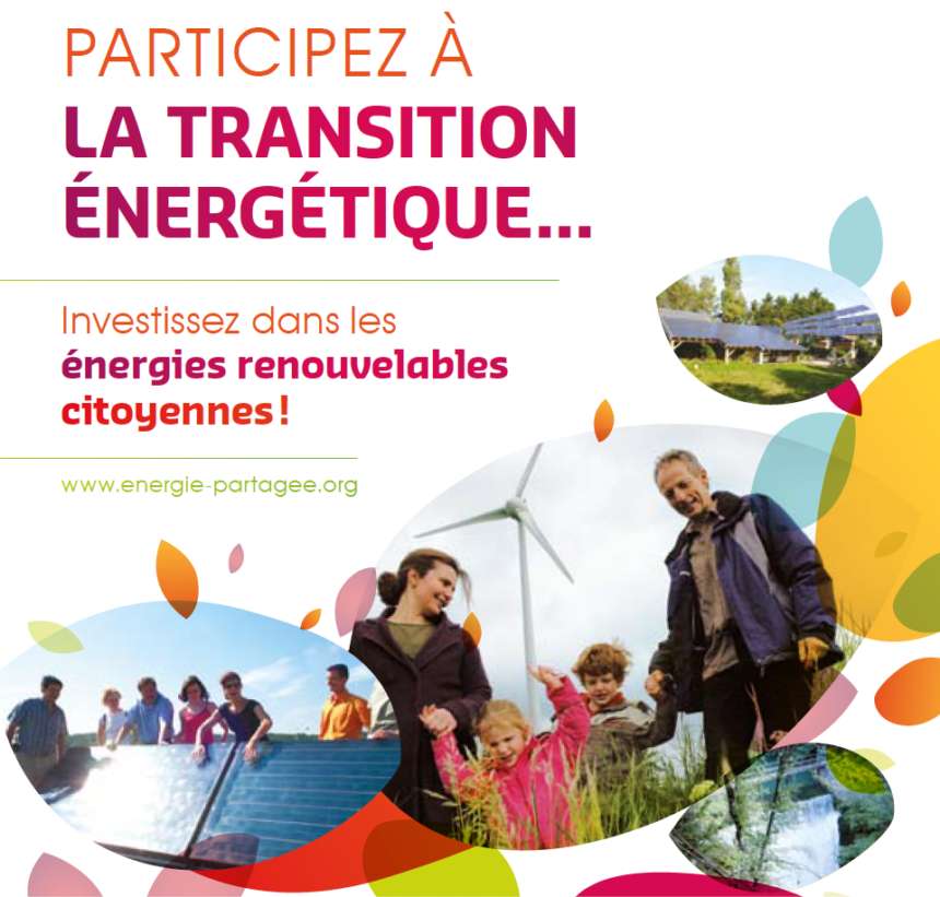 Visuel de la plaquette de la 1ère campagne de collecte lancée par Énergie Partagée en 2011