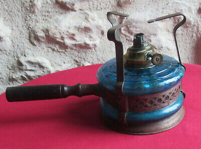 Ancien-réchaud-chaufferette-à-alcool-verre-bleu