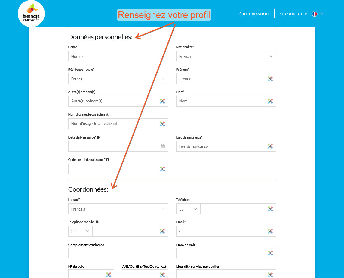 Souscription étape 2 : renseignez votre profil (capture écran)